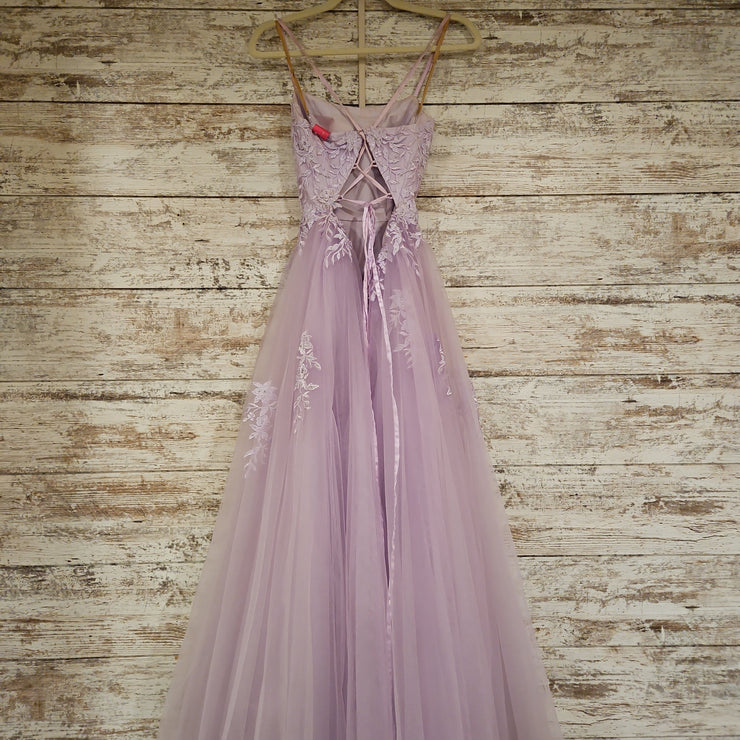 LAVENDER LACE A LINE GOWN