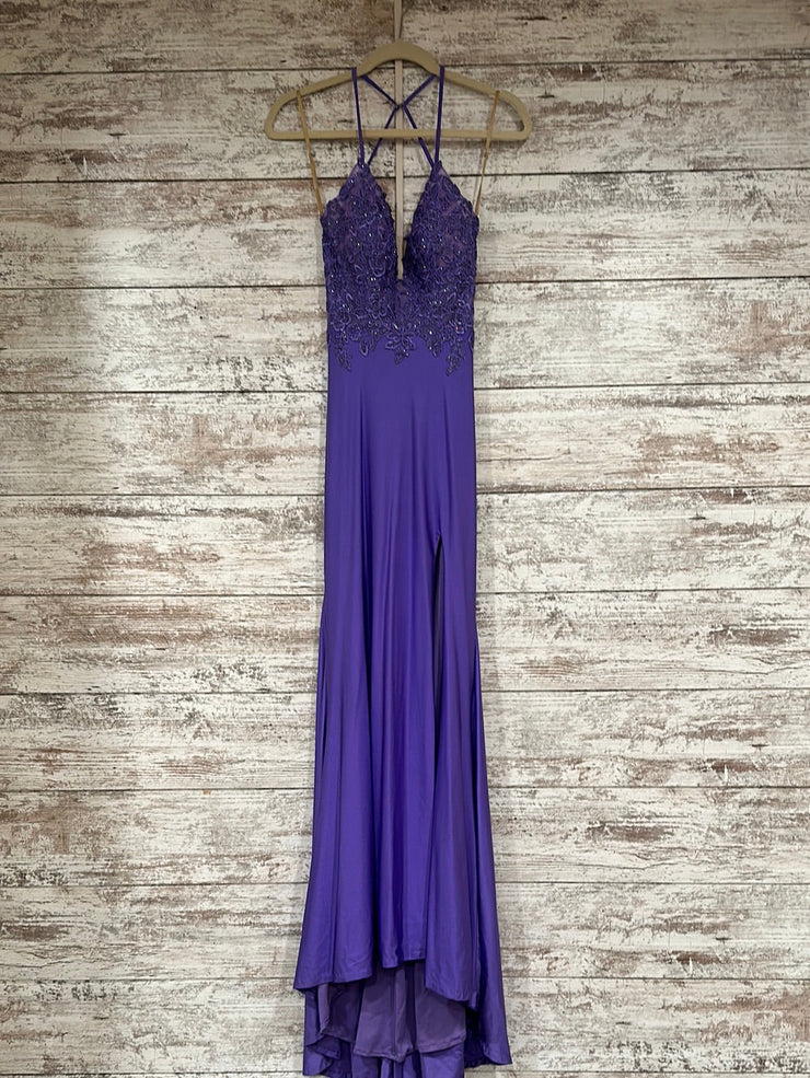 PURPLE FITTED LONG EVENING GOW