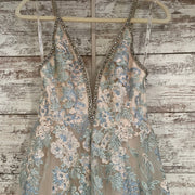 IVORY/BLUE FLORAL A LINE GOWN