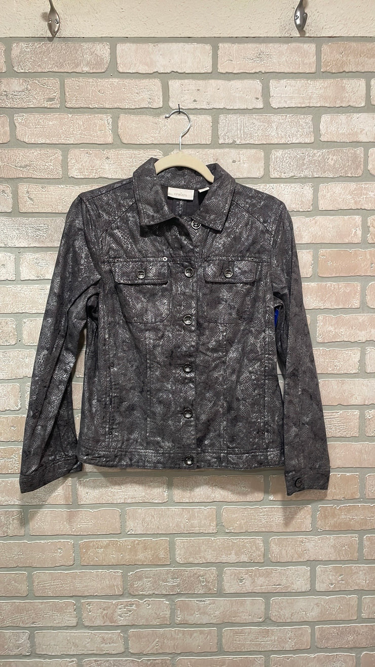 GRAY FAUX SNAKESKIN JKT. $129