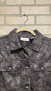 GRAY FAUX SNAKESKIN JKT. $129