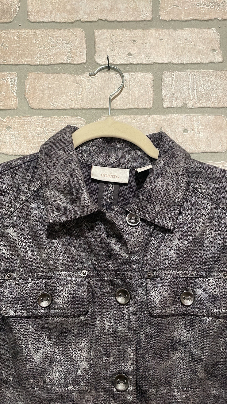 GRAY FAUX SNAKESKIN JKT. $129