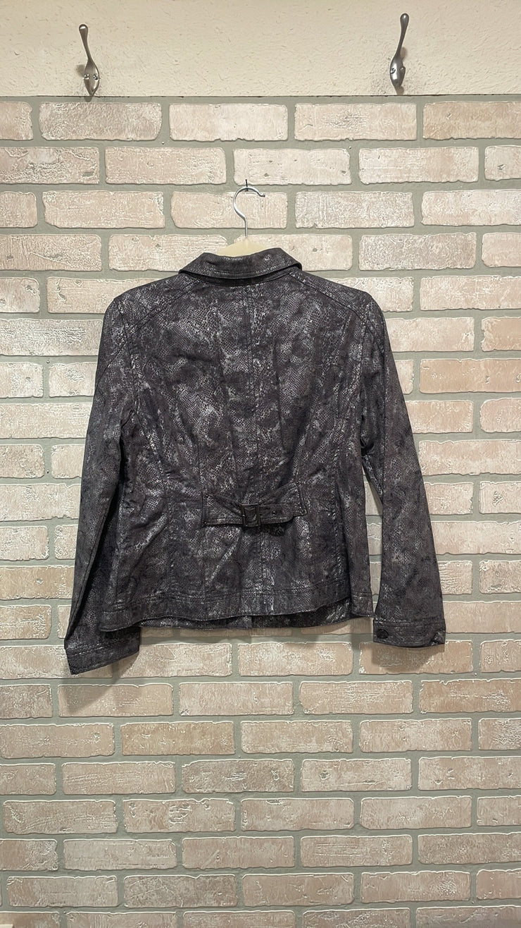 GRAY FAUX SNAKESKIN JKT. $129