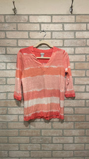 CORAL/WHITE 100% LINEN TOP$89