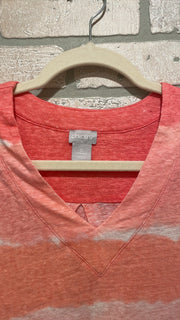 CORAL/WHITE 100% LINEN TOP$89