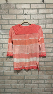 CORAL/WHITE 100% LINEN TOP$89