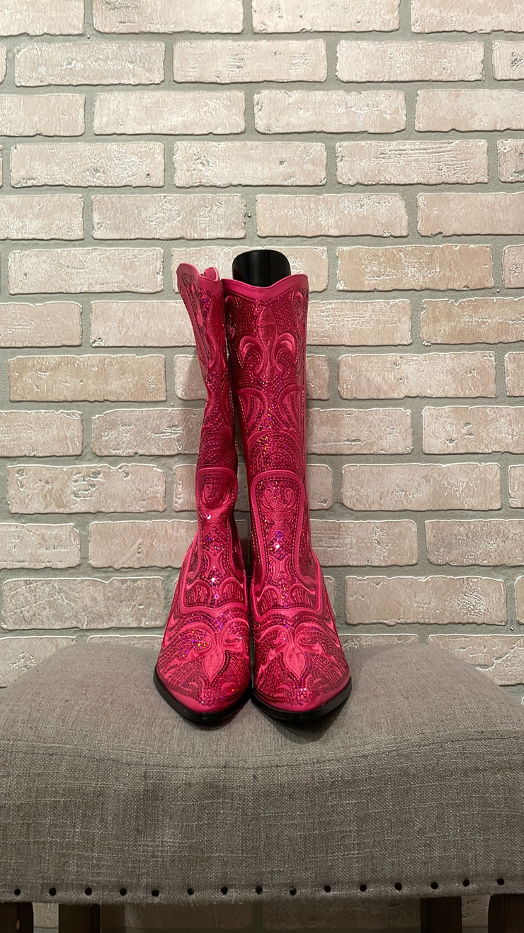 PINK TALL SEQUIN BOOTS-NEW$189