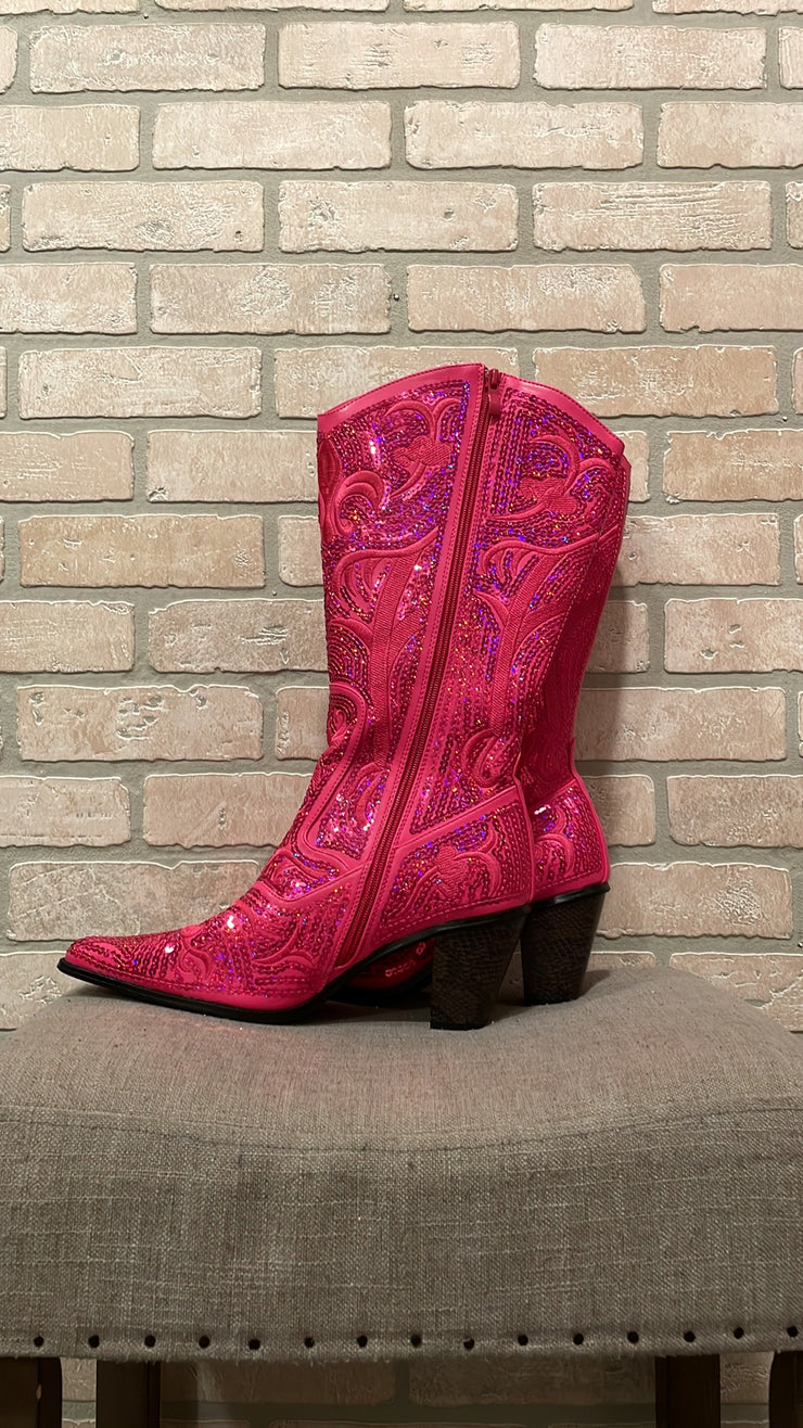 PINK TALL SEQUIN BOOTS-NEW$189