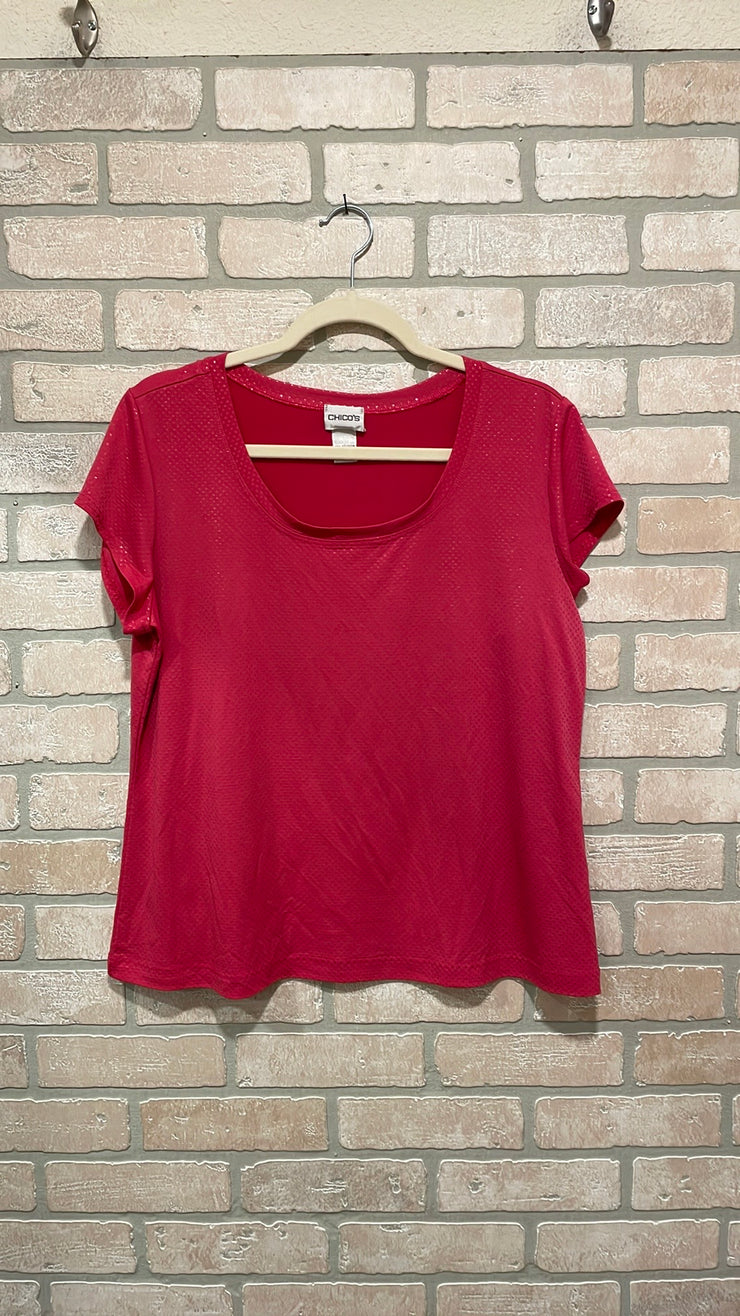 PINK SHINY SHORT SLEEVE TOP$79