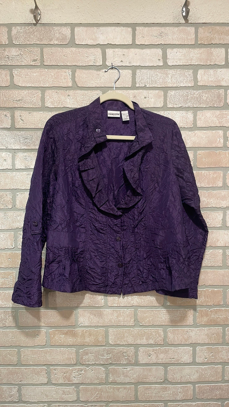 PURPLE BUTTON UP JACKET $109