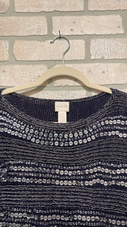 SILVER/NAVY METALLIC SWEAT$129