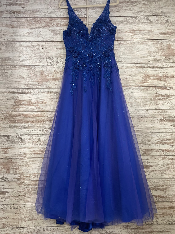 ROYAL BLUE/FLORAL A LINE GOWN