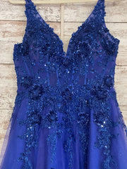 ROYAL BLUE/FLORAL A LINE GOWN