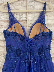 ROYAL BLUE/FLORAL A LINE GOWN