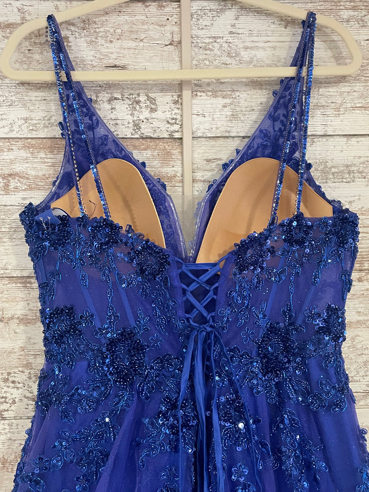 ROYAL BLUE/FLORAL A LINE GOWN