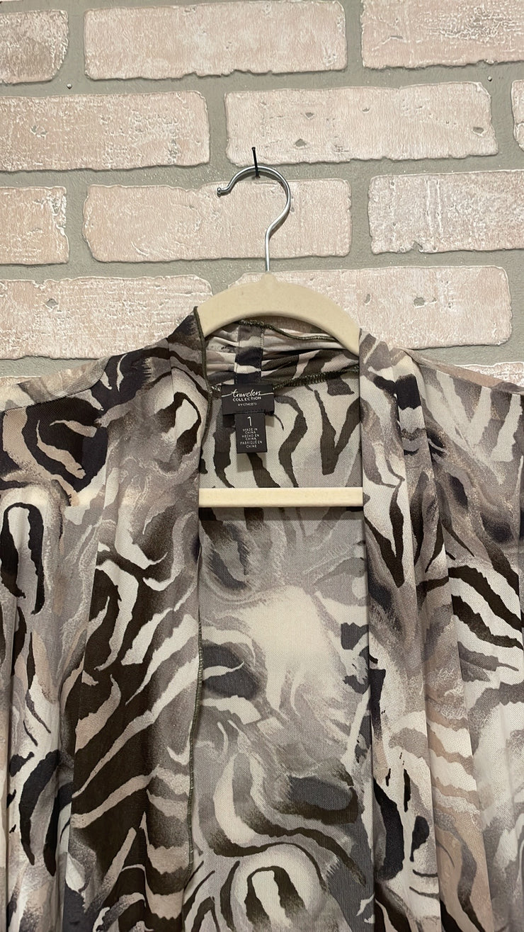TAN/GRAY OPEN CARDIGAN $99