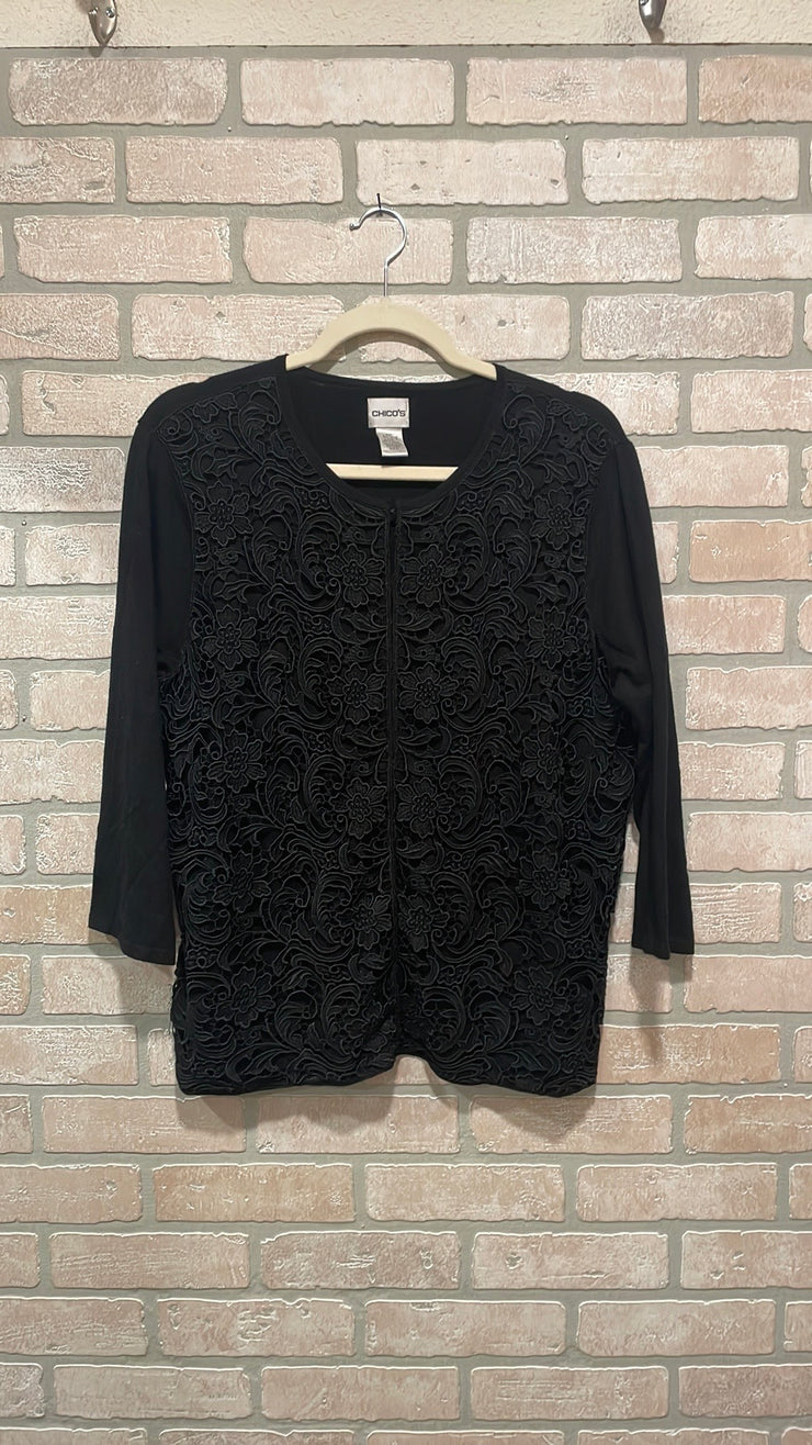 BLACK LACE BUTTON UP TOP $109