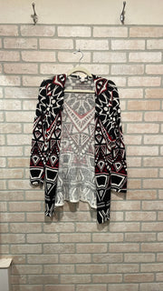 BLACK/RED OPEN CARDIGAN $129