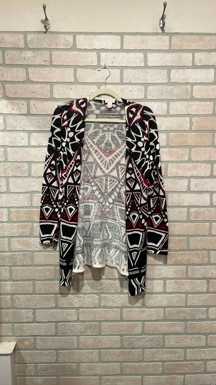 BLACK/RED OPEN CARDIGAN $129