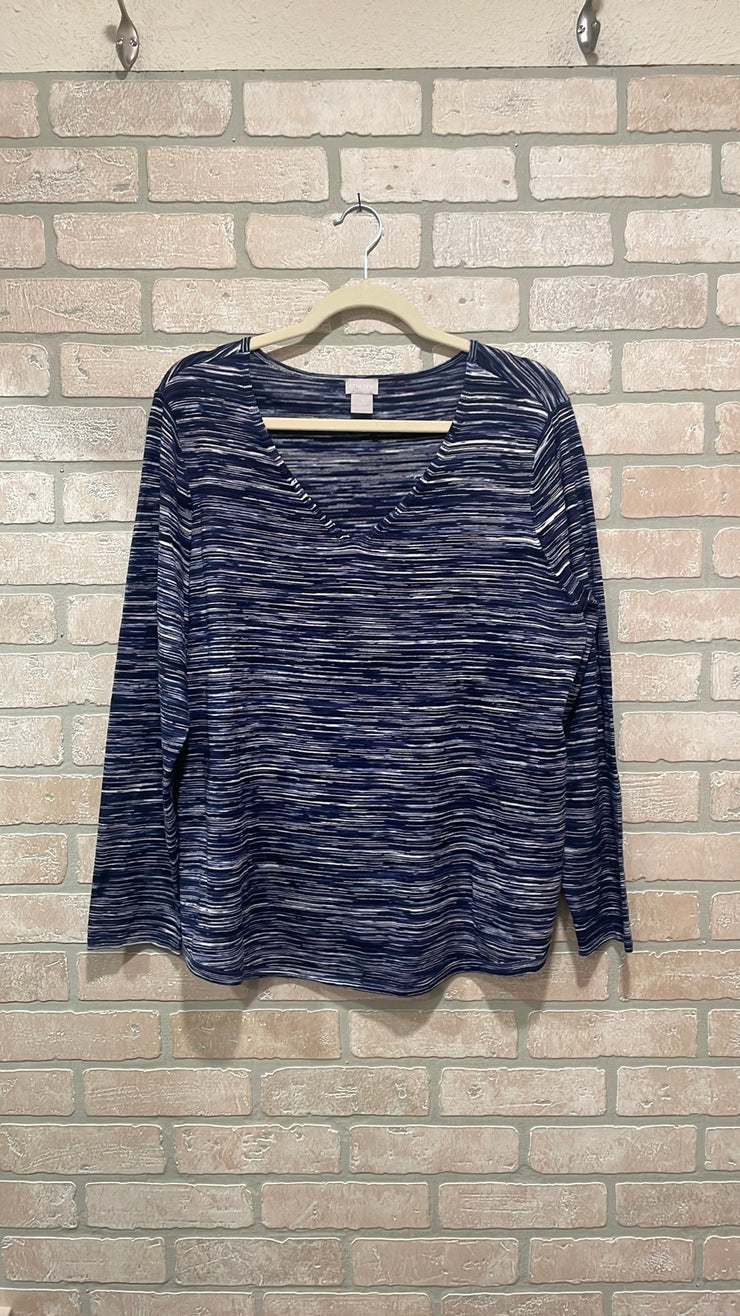 BLUE/WHITE LONG SLEEVE TOP$89