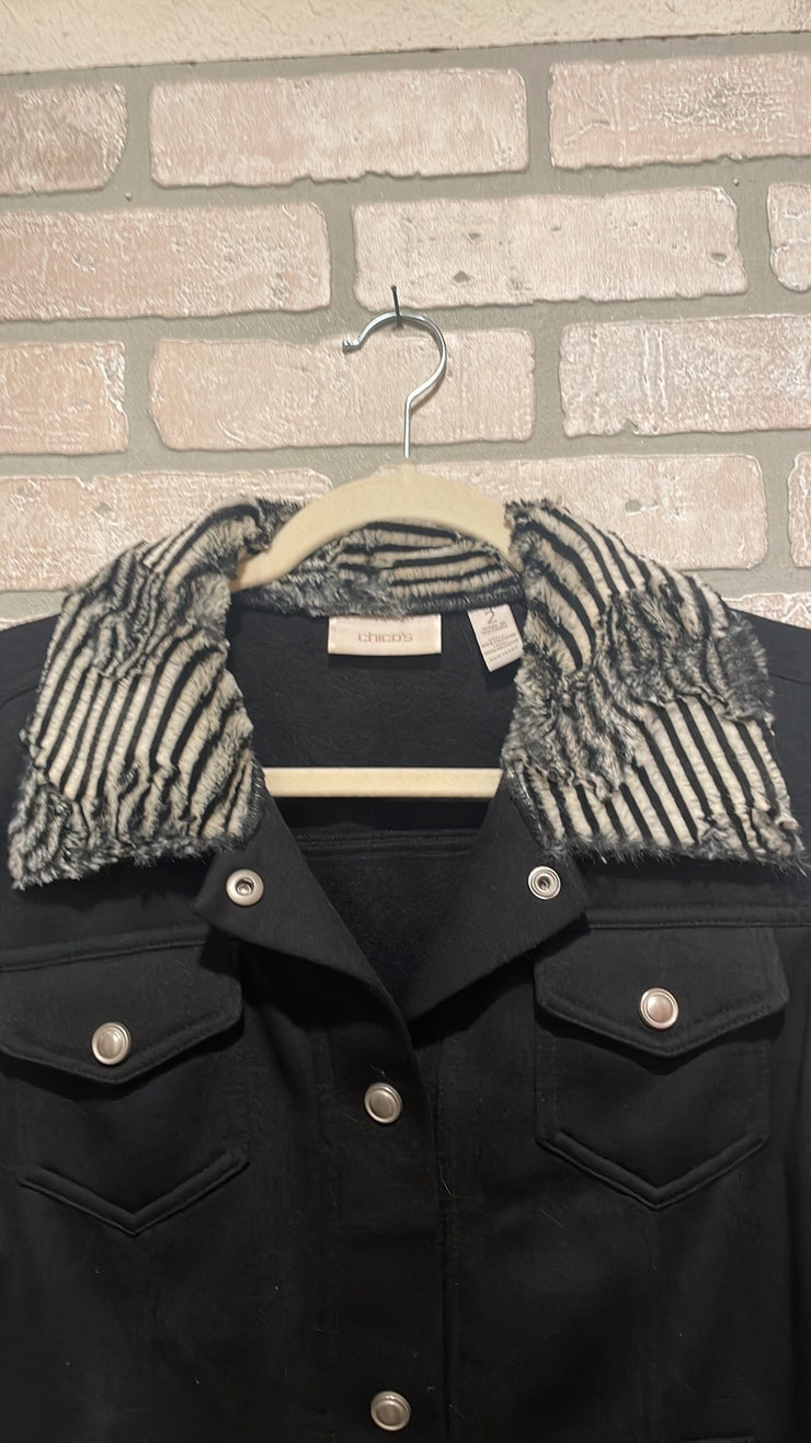 BLACK FUR TRIM COAT $169