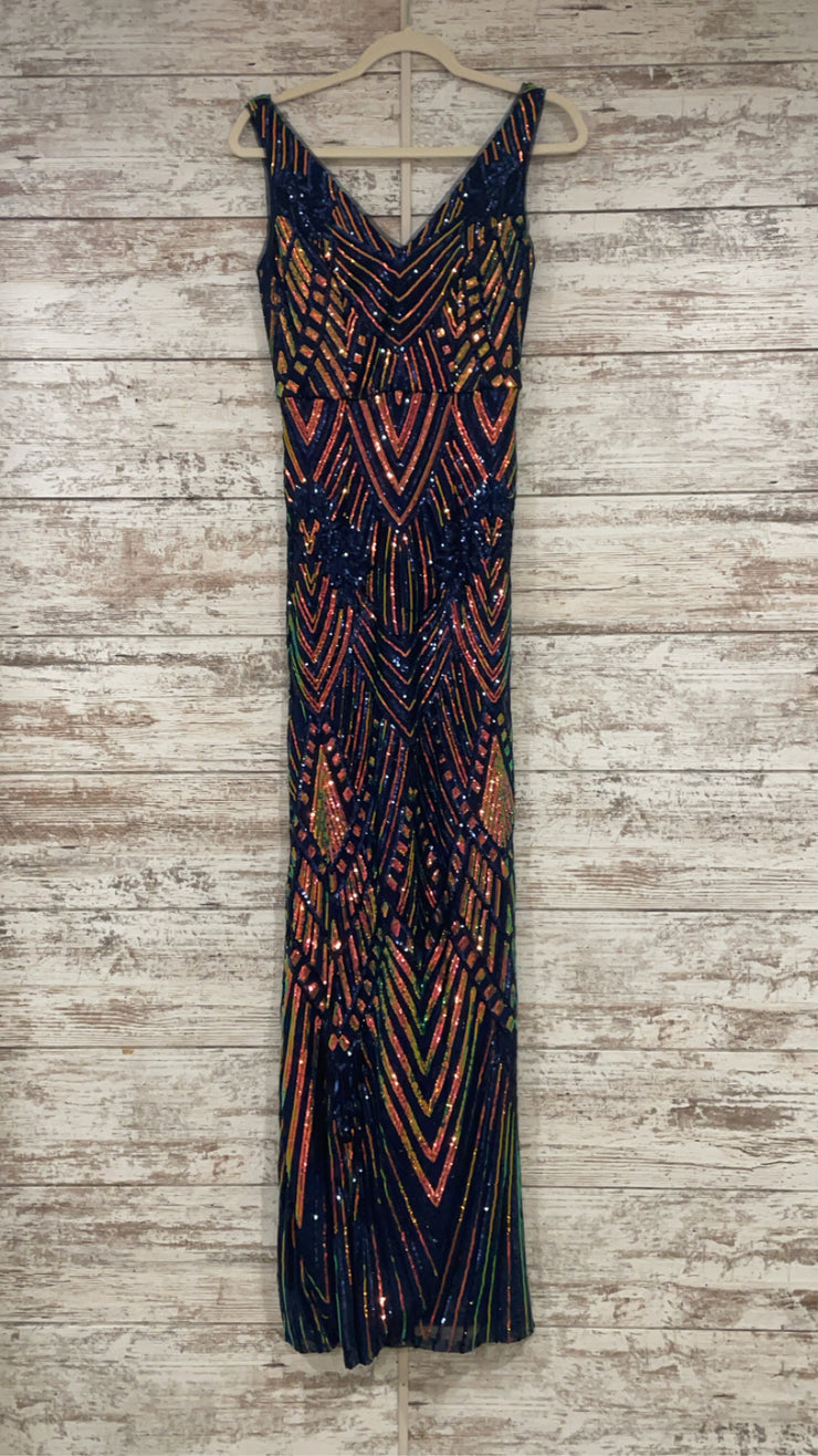 NAVY/COLORFUL SEQUIN LONG DRES