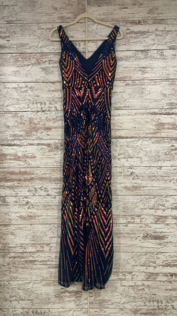 NAVY/COLORFUL SEQUIN LONG DRES