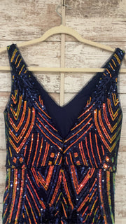 NAVY/COLORFUL SEQUIN LONG DRES