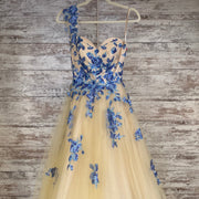 TAN/BLUE FLORAL PRINCESS GOWN