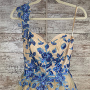 TAN/BLUE FLORAL PRINCESS GOWN