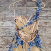 TAN/BLUE FLORAL PRINCESS GOWN