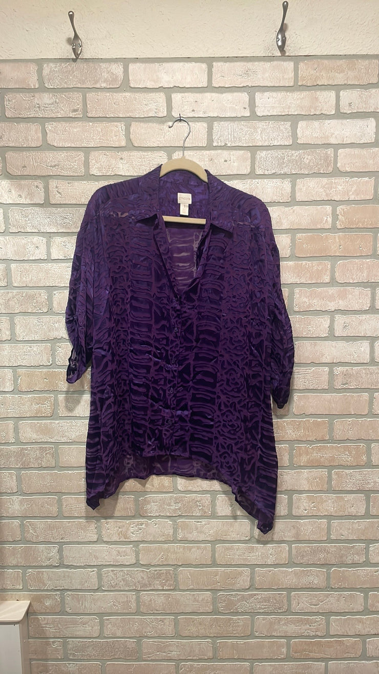 PURPLE ANIMAL PRINT BLOUSE $99