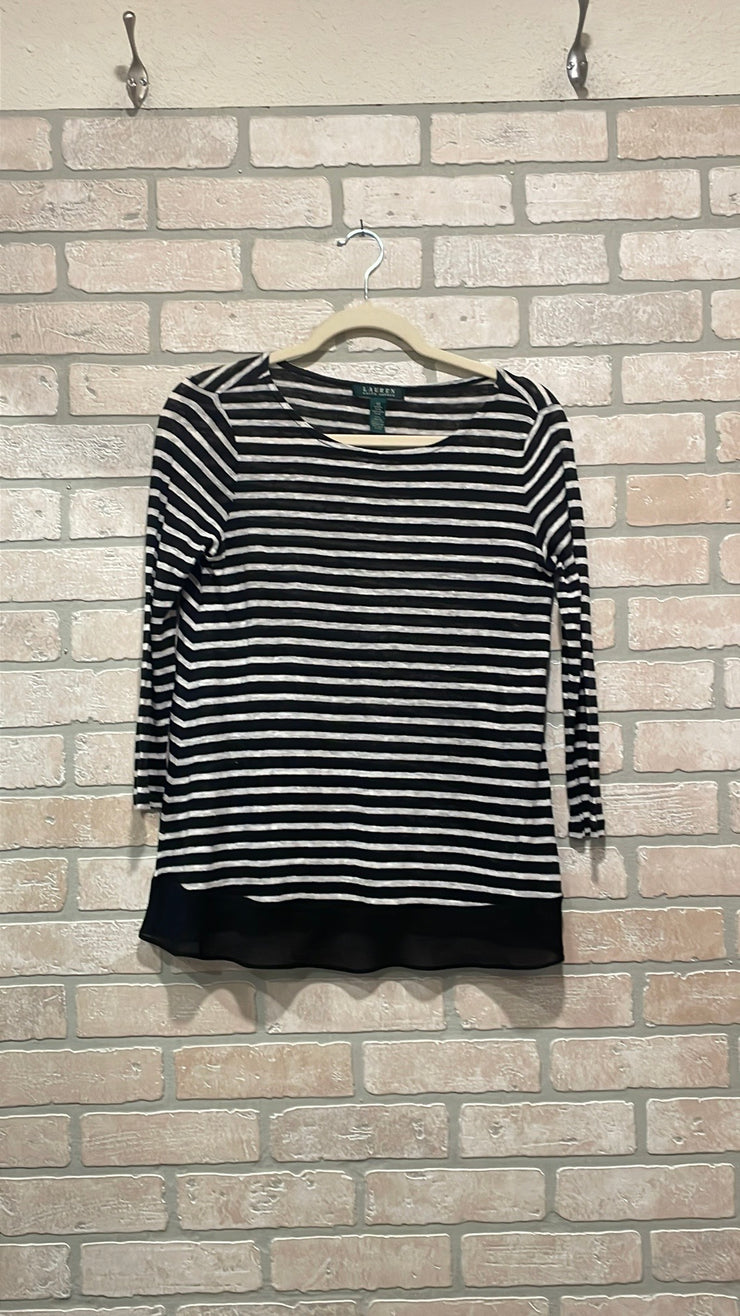 BLACK/WHITE 100% LINEN TOP$128