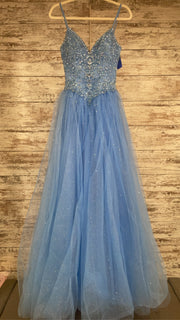 BLUE SPARKLY A LINE GOWN