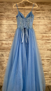 BLUE SPARKLY A LINE GOWN