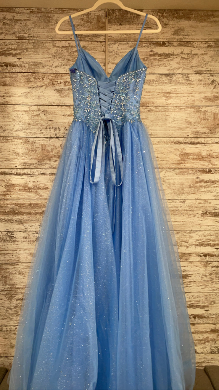 BLUE SPARKLY A LINE GOWN