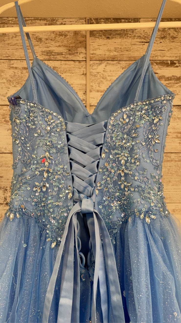 BLUE SPARKLY A LINE GOWN