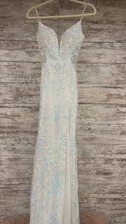 WHITE/BLUE SPARKLY LONG DRESS