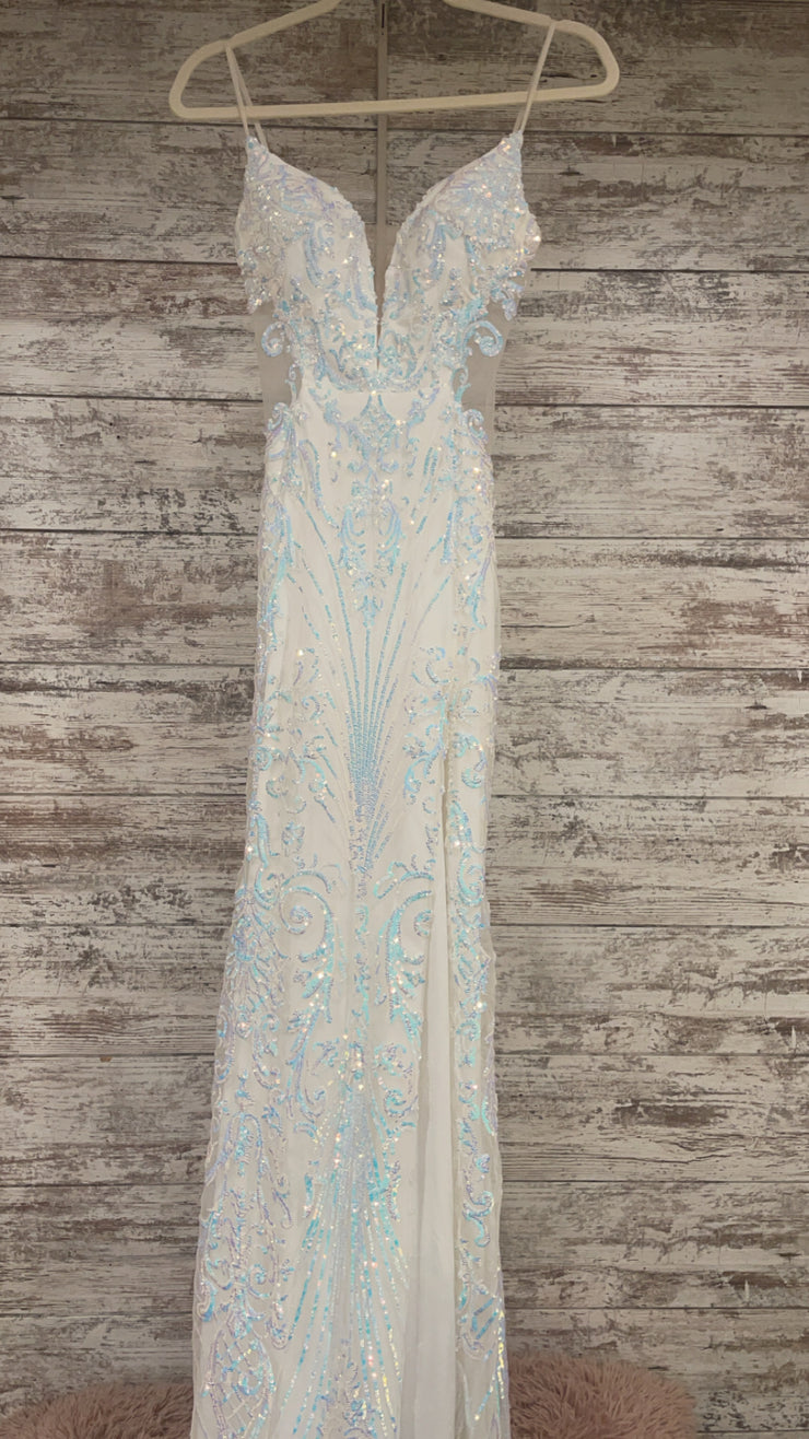 WHITE/BLUE SPARKLY LONG DRESS