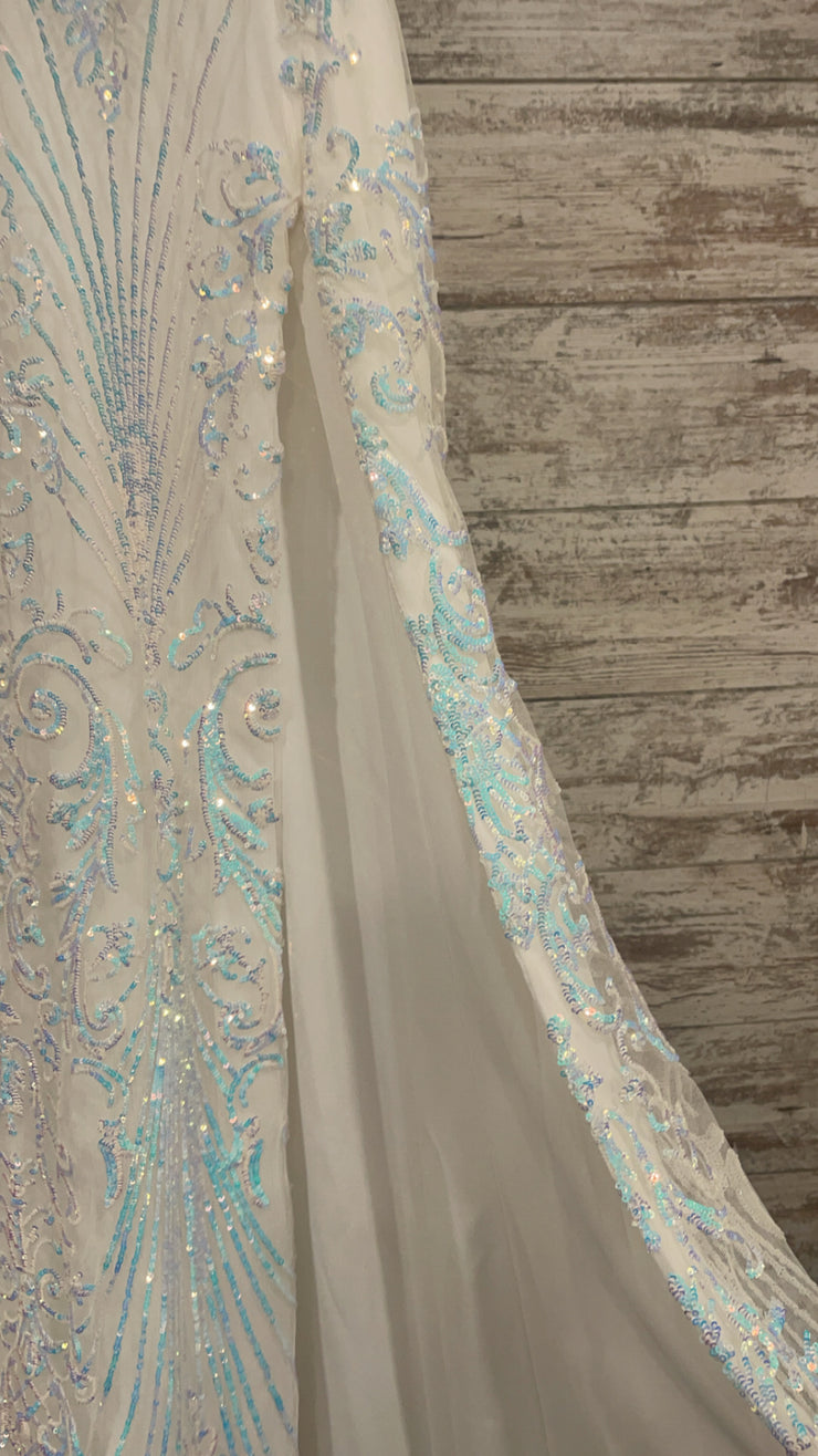 WHITE/BLUE SPARKLY LONG DRESS