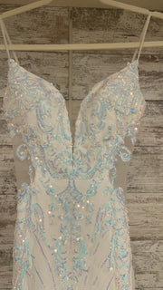 WHITE/BLUE SPARKLY LONG DRESS