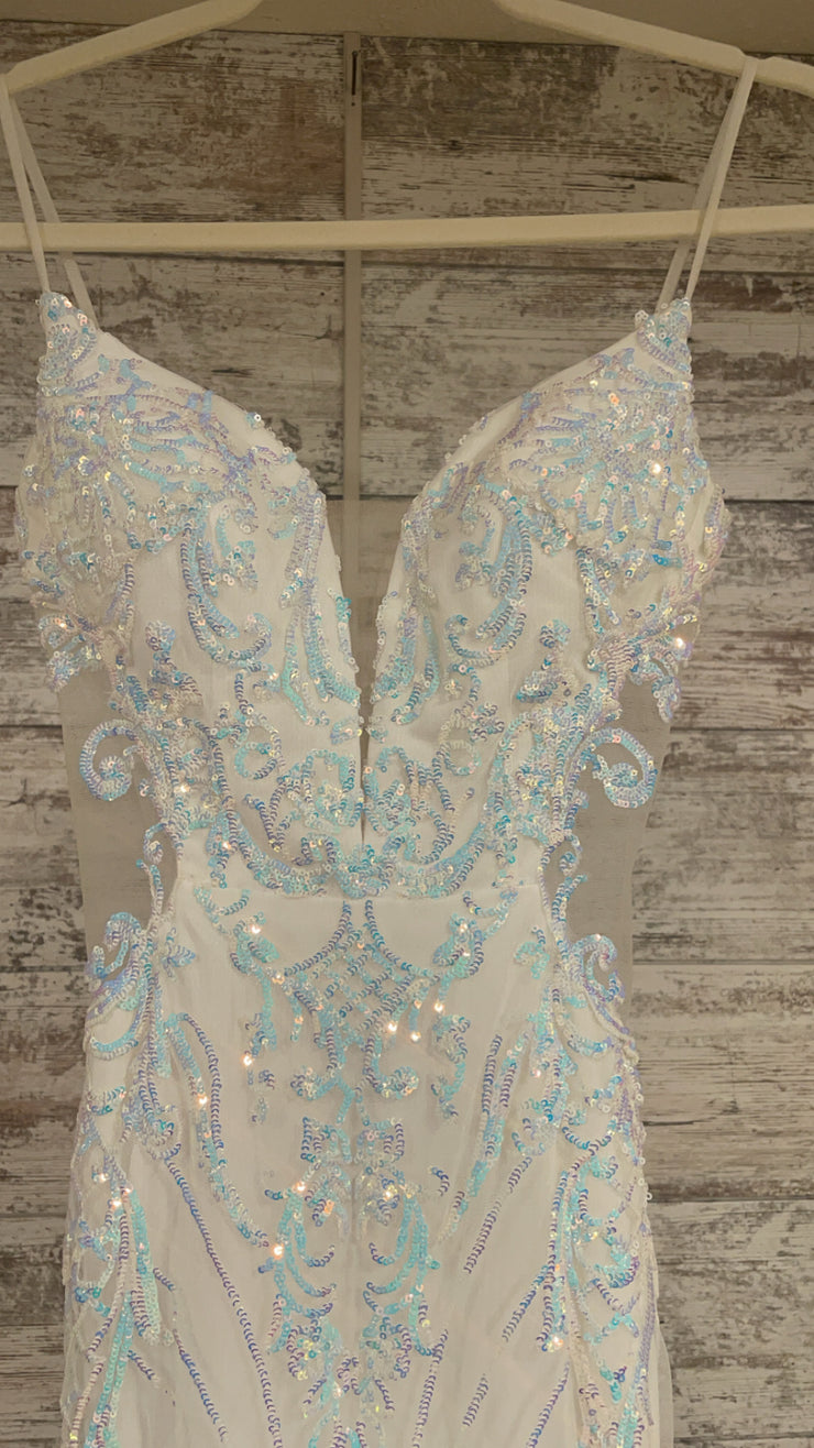 WHITE/BLUE SPARKLY LONG DRESS