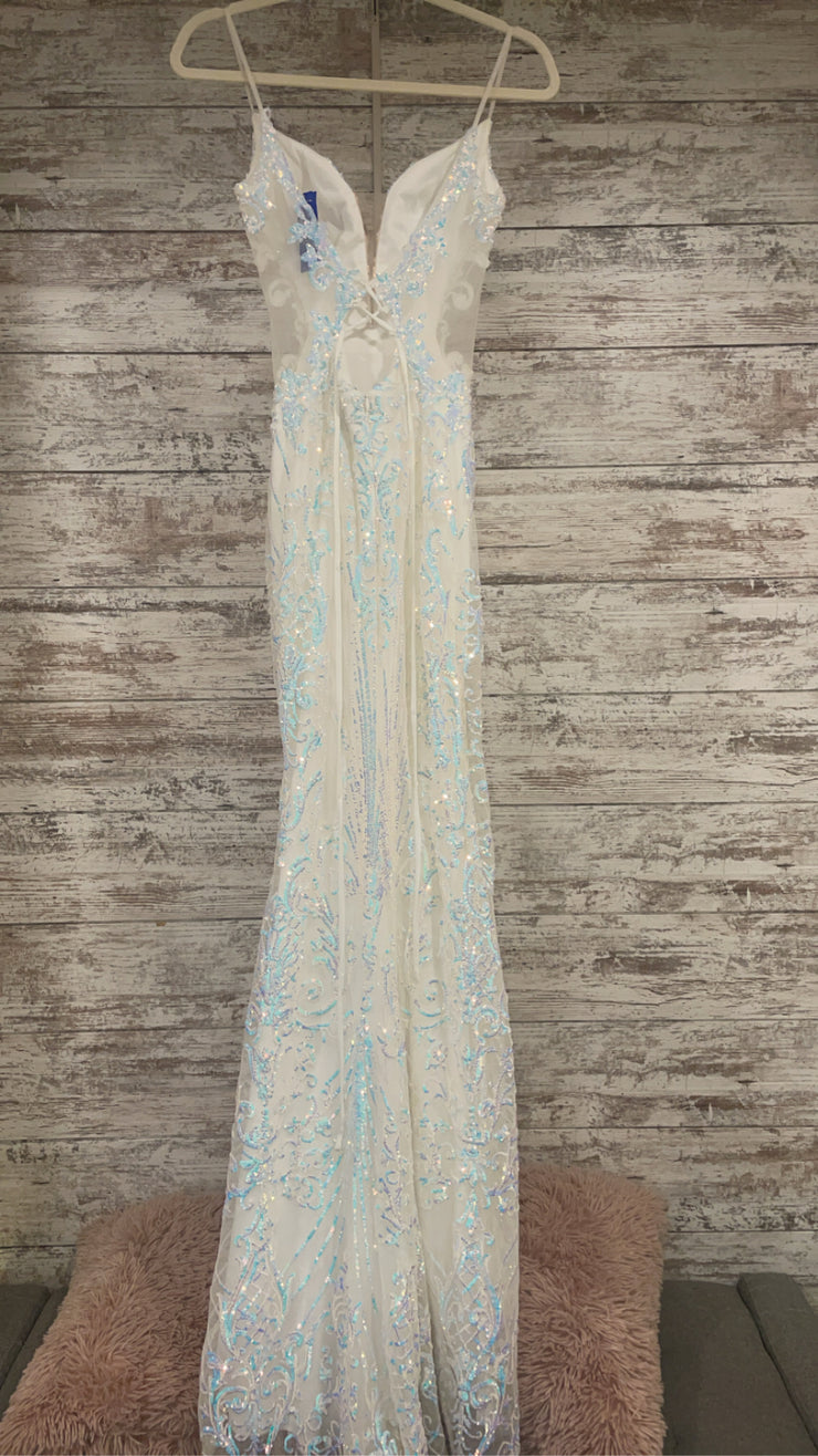 WHITE/BLUE SPARKLY LONG DRESS