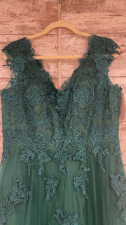 GREEN/FLORAL A LINE GOWN (NEW)