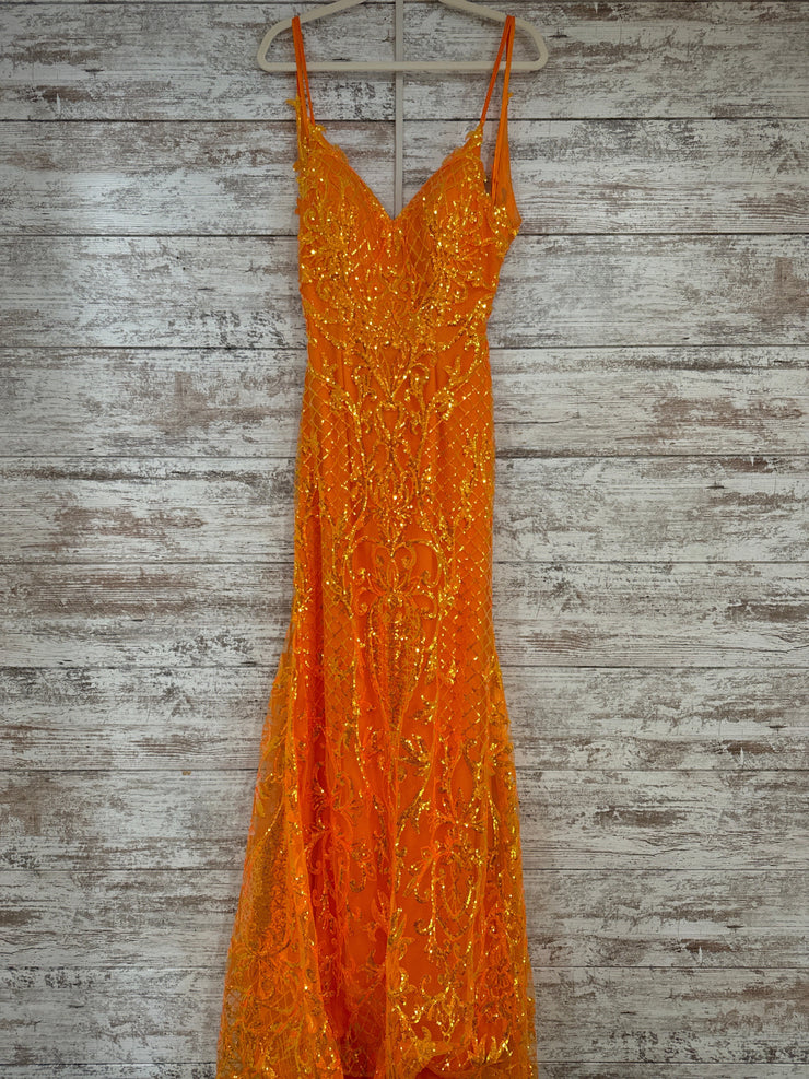 ORANGE SPARKLY LONG DRESS-NEW