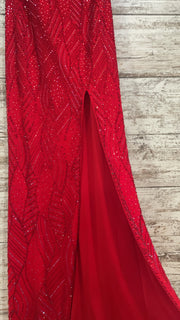 RED SPARKLY LONG EVENING GOWN