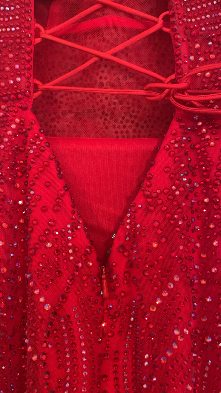 RED SPARKLY LONG EVENING GOWN