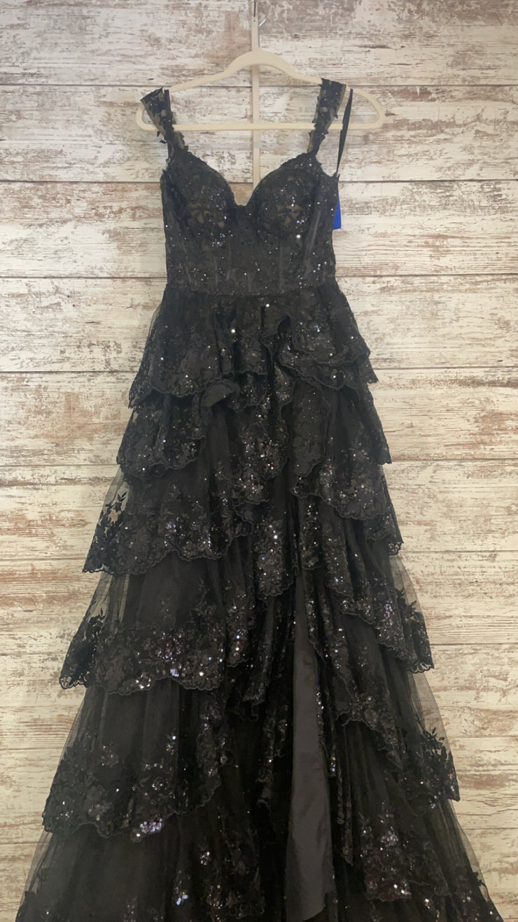 BLACK LAYERED A LINE GOWN $950