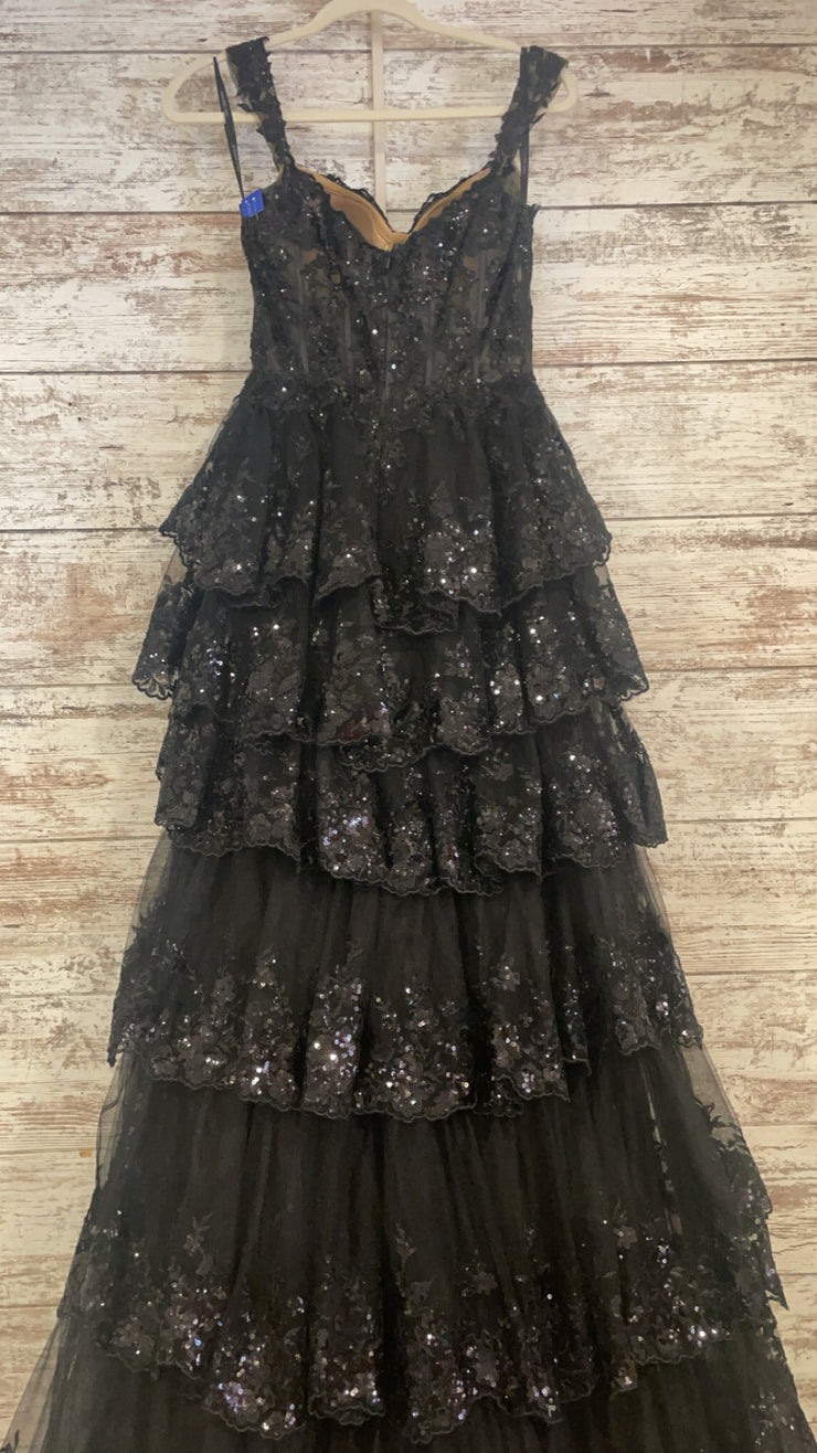 BLACK LAYERED A LINE GOWN $950