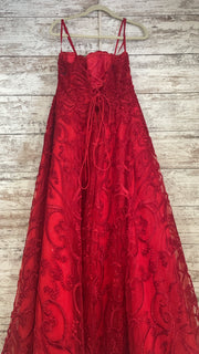 RED/FLORAL A LINE GOWN